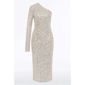 Carla Zampatti Ivory Crushed Sequins Fitted Dress - 4 - Silver